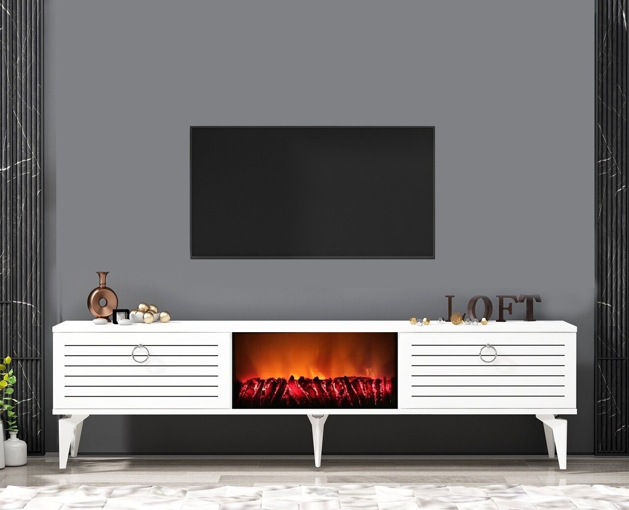 Comoda TV, Hanah Home, Arona Fireplace, 150x44.6x29.6 cm, Alb - imagine 7